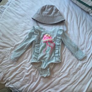 Striped Blue and Pink Jellyfish Kids One Piece